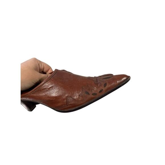 Antonio Melani Brown Tooled Carved Western Pointed Toe Mule Kitten Heel Women 9M - Picture 14 of 14